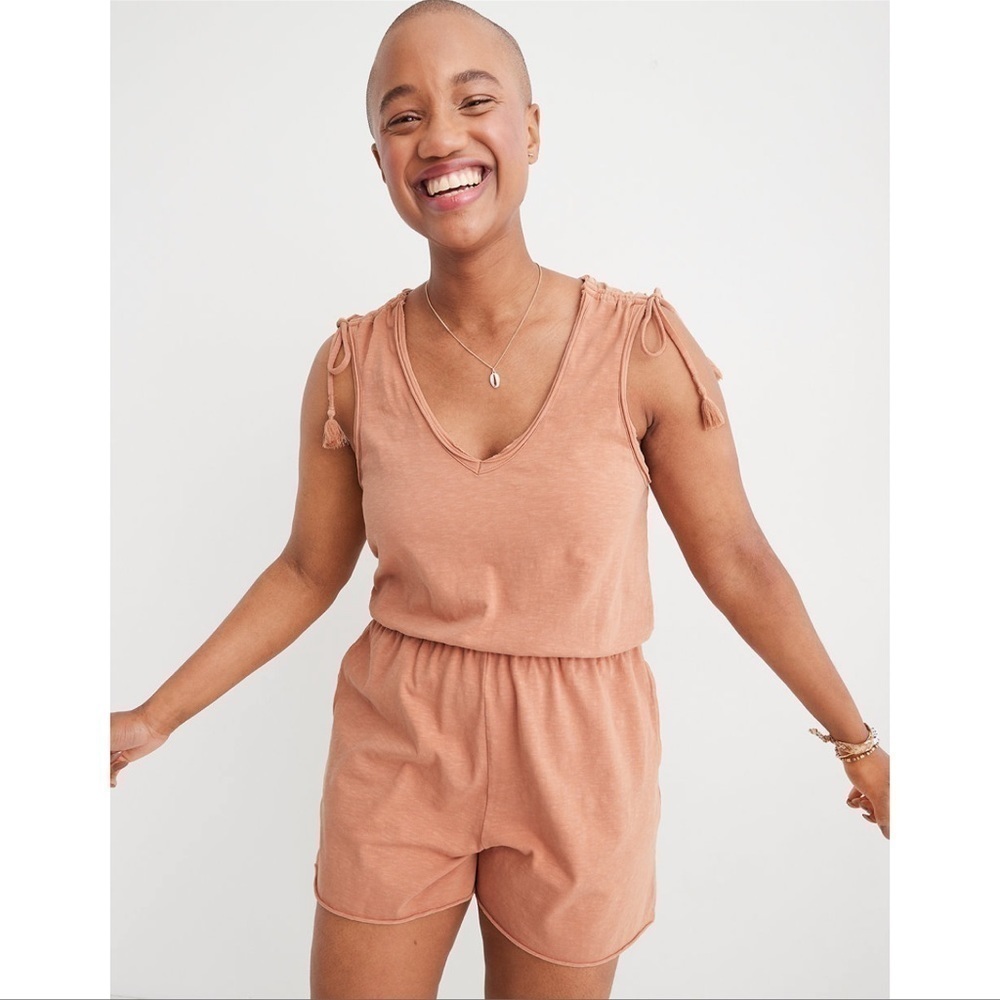 aerie Rust-Tan Tie-Shoulder Sleeveless Romper